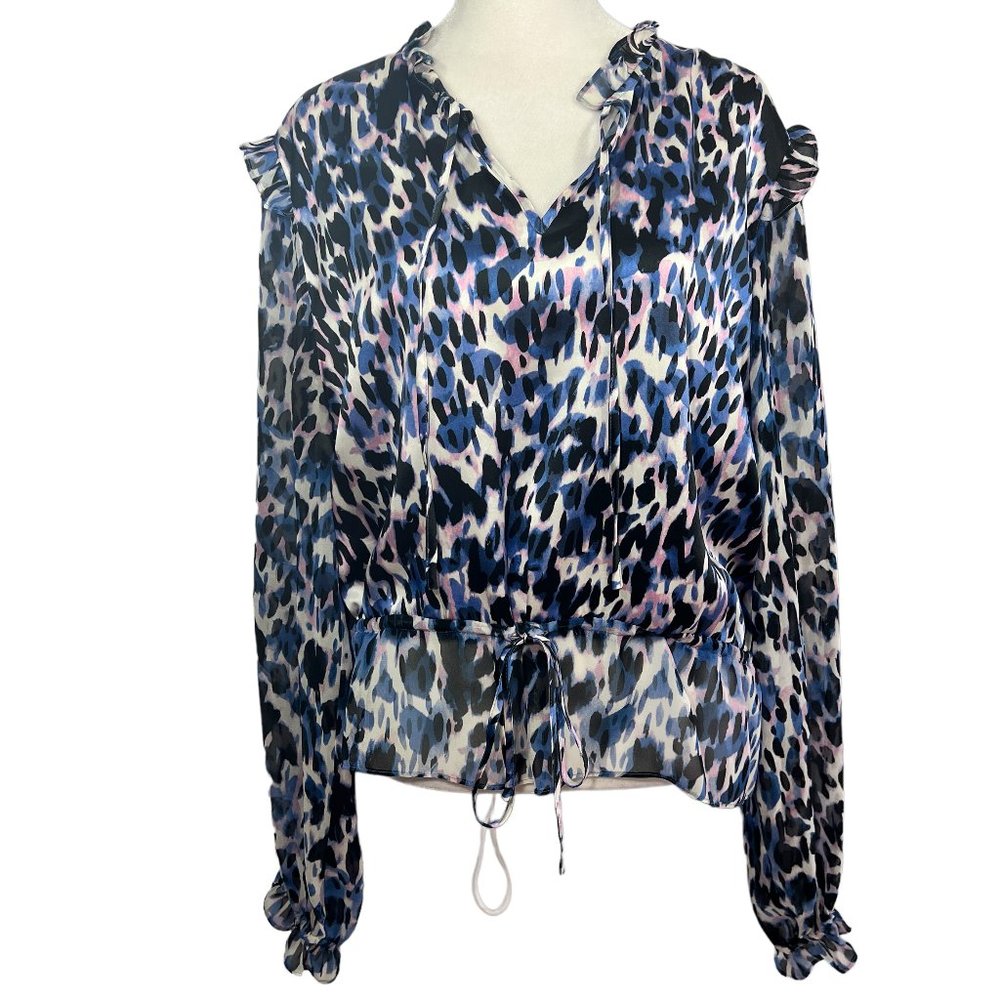 Generation Love 100% Silk Watercolor Animal Print Blouse | Adjustable Waist | L - Picture 3 of 12